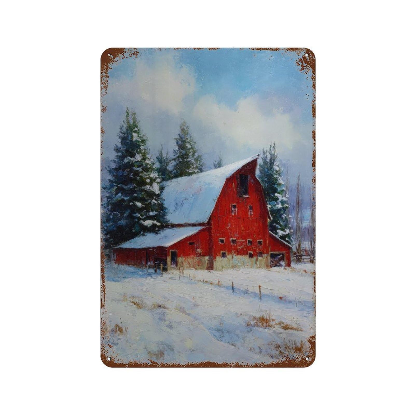 xiaoxiaoshen Red Barn. Winter Landscape Snowy Scene Wall Decor Art Metal Tin Poster Modern Home Decor Art Home Bar Shop Decorations Vintage Sign 30x20cm