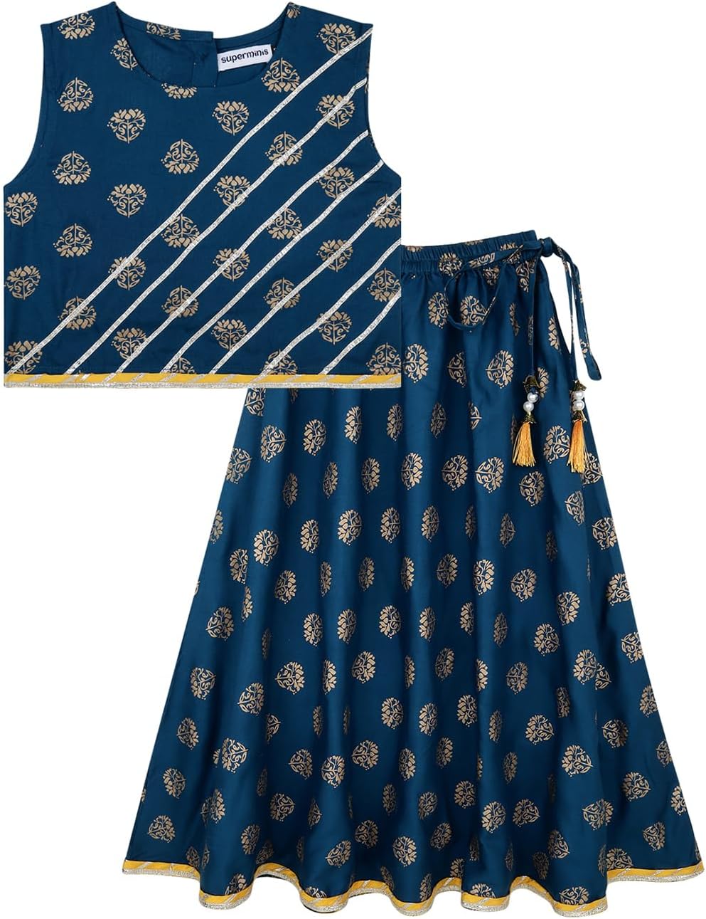 superminisBaby Girl's Sanganeri Printed Sleeveless Rayon Clothing Set Choli With Lehnga Dress