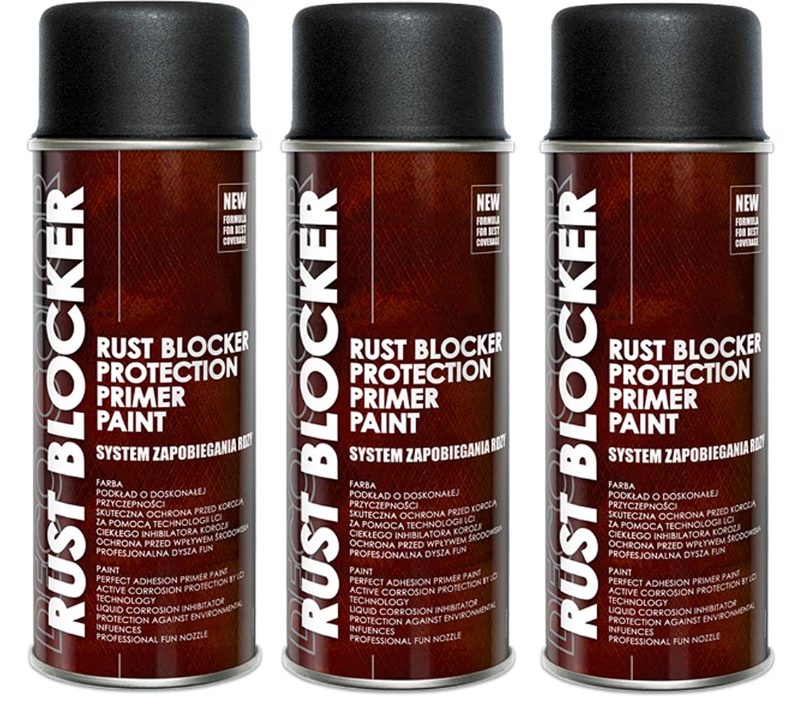 3er Sparpack 400 ml Rust Blocker 4in1 Metallschutzlack Rost Stop Lack schwarz matt RAL 9005 , 4in1 -Haftvermittler - Aktiver Rostschutz - schnelltrocknender Lack - effektiver Schutz
