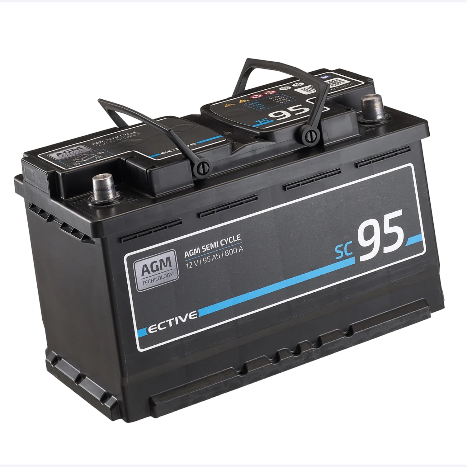 ECTIVE - AGM Semi Cycle Batterie SC95 12V 95Ah 800A - Starterbatterie & Versorgungsbatterie wartungsfrei - VRLA Start- & Aufbaubatterie für Autos, Boote, Van, Camper