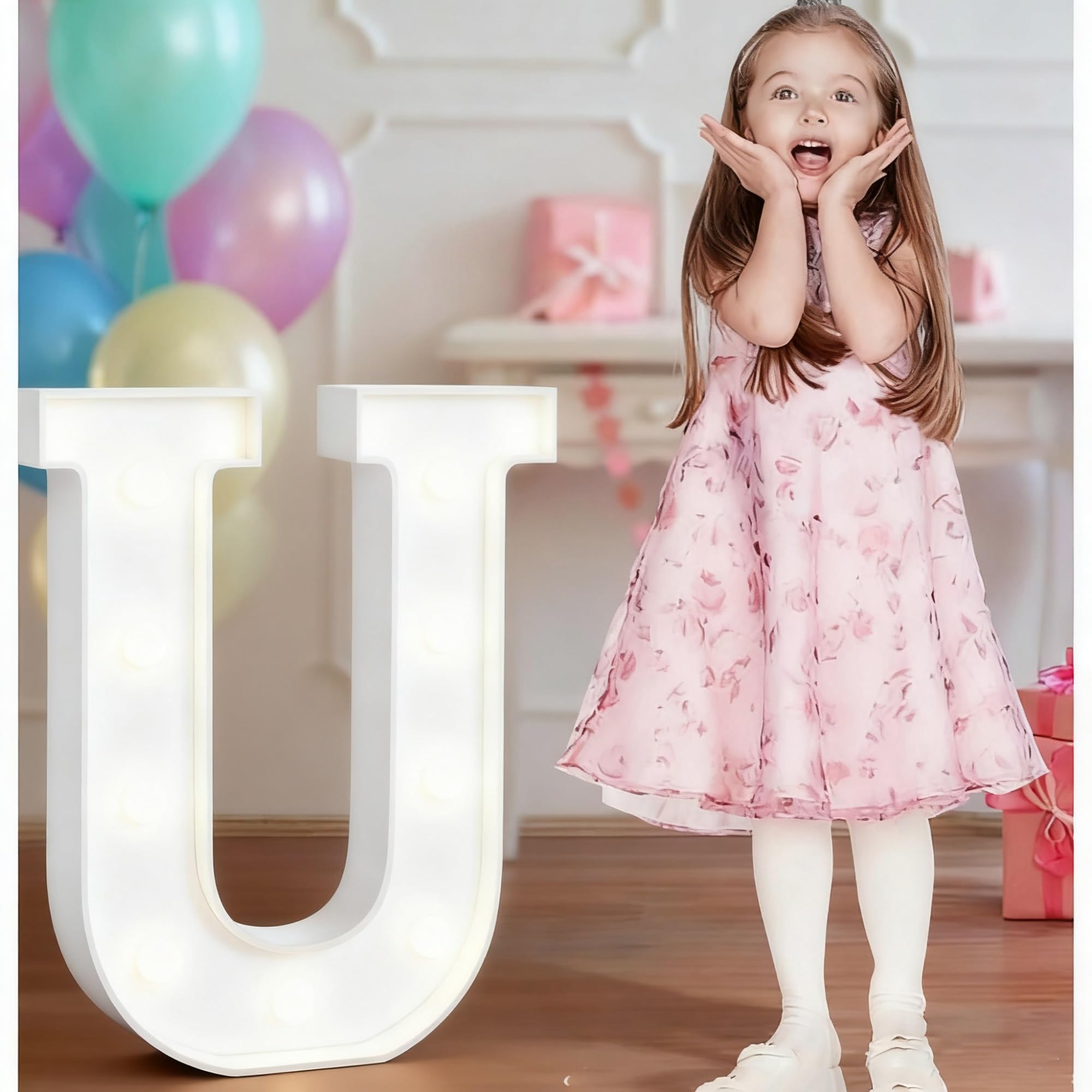 4FT Light Up Wedding Letters Large For Party Decor, Marquee Birthday Graduation Baby Shower Decorations, Mosaic Arch Stand Pre-cut Foam Cardboard(U,70cm)