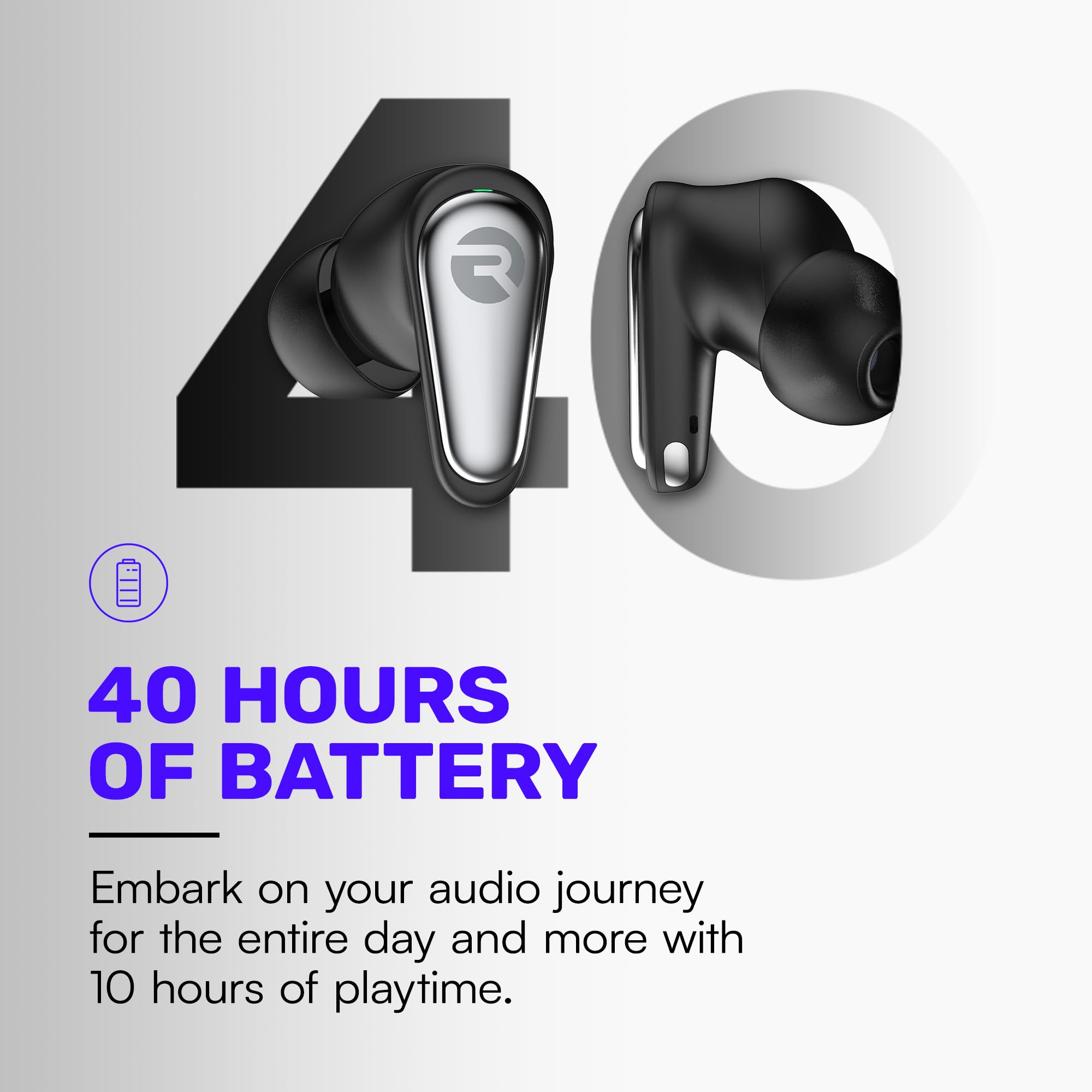 Raycon Pro Earbuds - Auricolari wireless Bluetooth con cancellazione attiva ibrida del rumore, modalità di consapevolezza, batteria da 40 ore, 6 microfoni, resistenza all'acqua IPX5, vestibilità