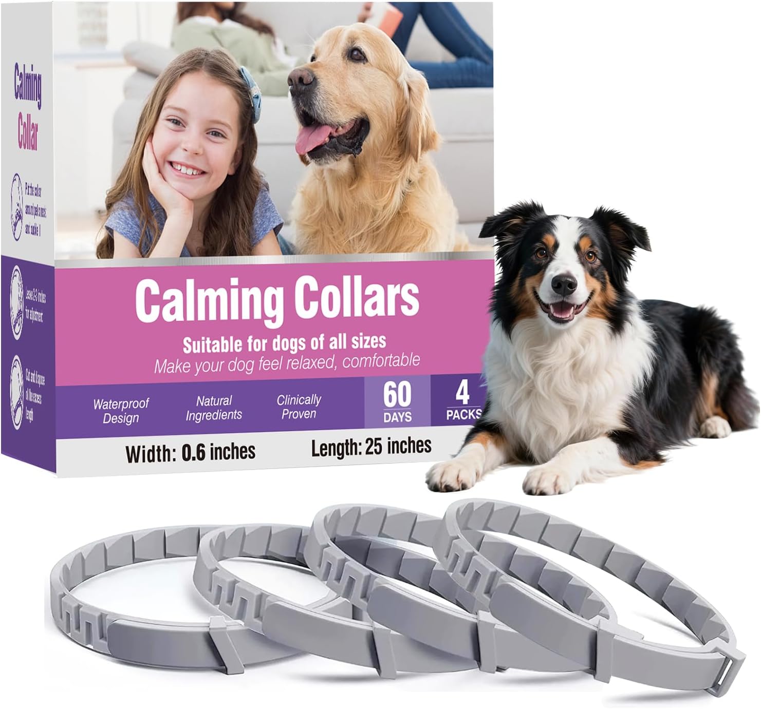 Tcllka Calming Collar for Dogs 4 Packs Dog Pheromone Calm Collars Relief Anxiety Stress Separation
