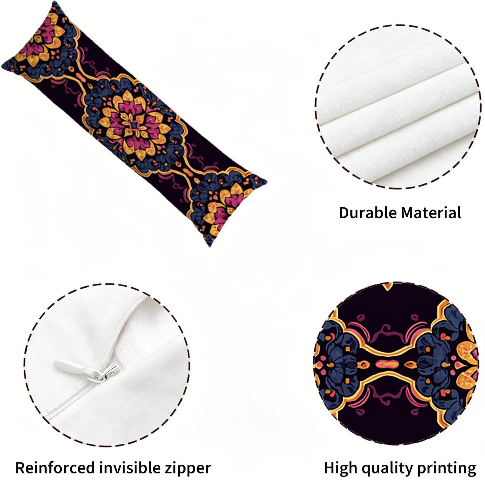 Taie de Traversin 135 cm Rétro Housse Traversin 135x45 cm Mandala, Housse de Coussin de Corps Douce pour Dormeur Latéral, Taie Oreiller Velours avec Fermeture Éclair pour Chambre Lit Canapé E0-943