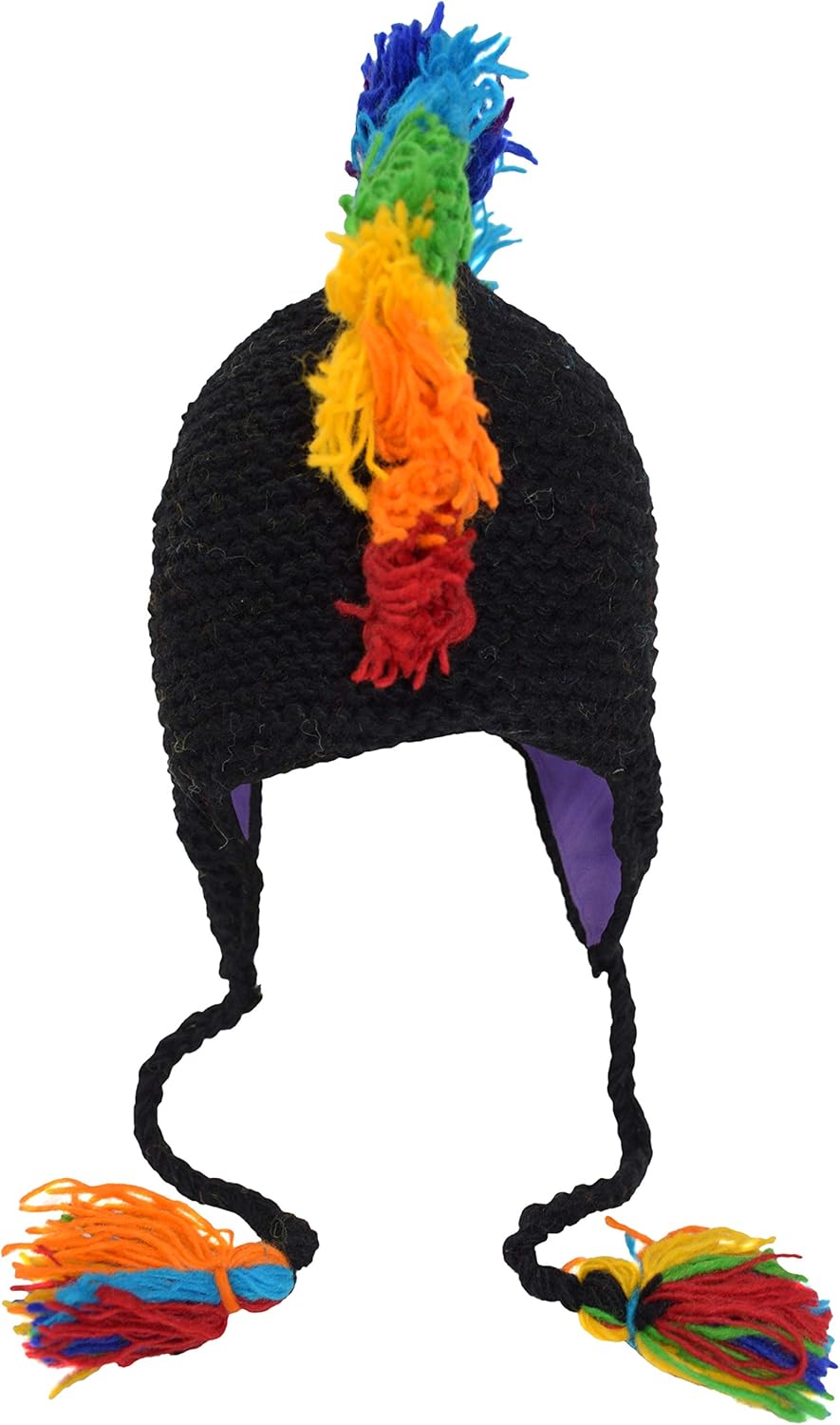 Gheri Mens Black Rainbow Wool Mohawk Hat