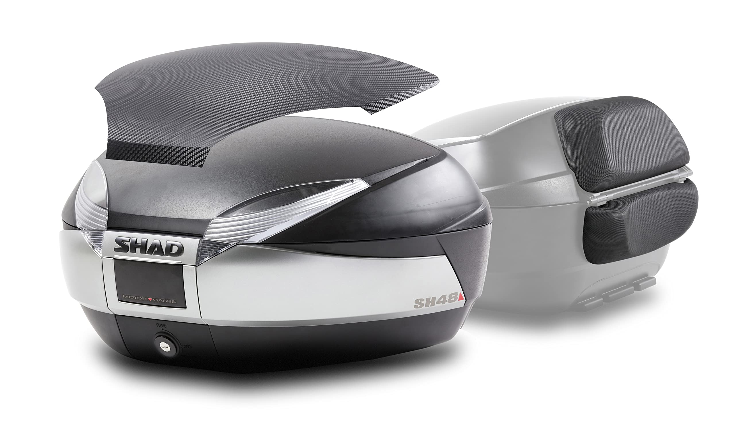 Shad Unisex Silver Sh48 Titanium Topcase Set + Carbon Cover + Backrest, Size 60 Cm