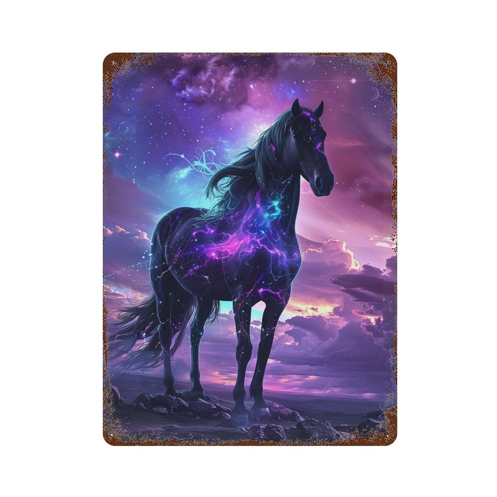 Garage Style Galactic Horse Majesty -1 Rusty Metal Tin Sign 15.7"x11.8", Classic Wall Plaque for Bar And Workshop