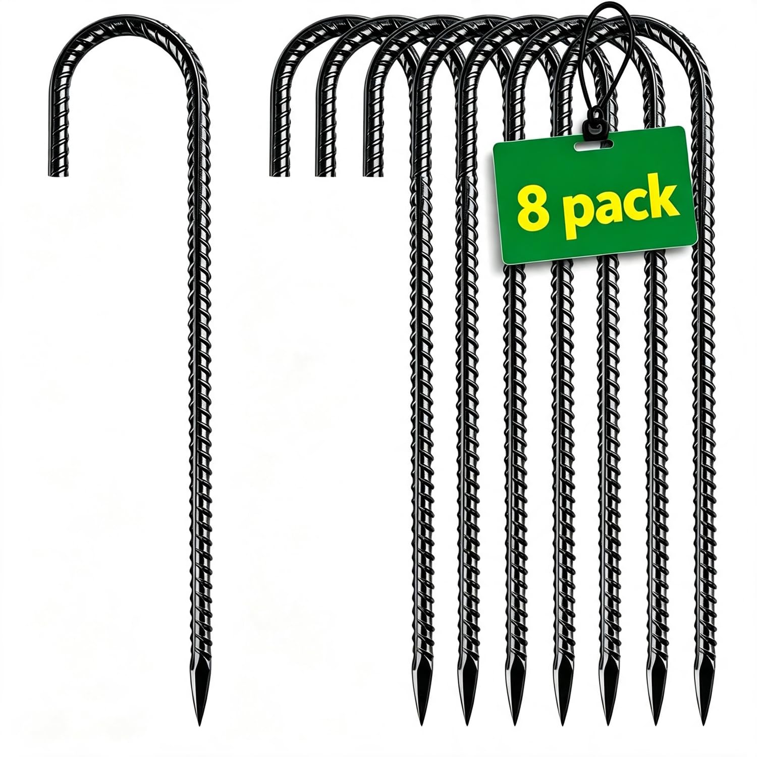 Tent Pegs Metal Heavy Duty,8 Pack 12-Inch Galvanised J-Shape Rebar Stakes