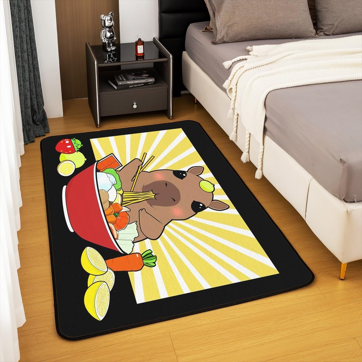 Capybara Area Rug 3x5 Kids Kawaii Animal Living Room Rugs for Boys Girls Ramen Food Theme Decorative Carpet Cartoon Indoor Floor Mat Cute Accent Rug