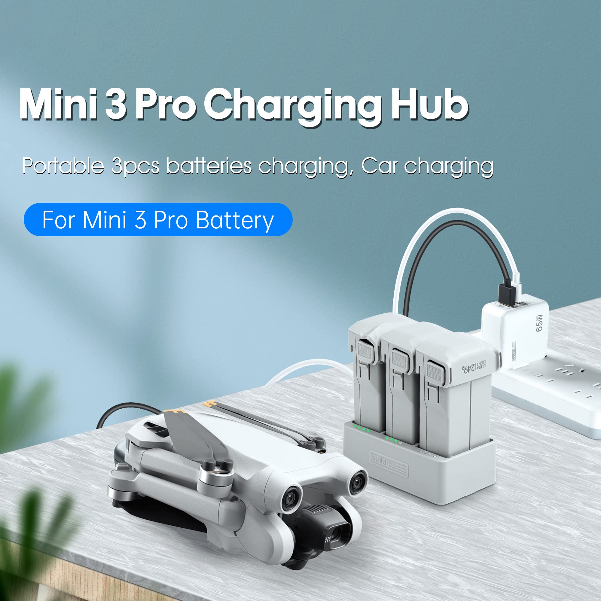 Chargeur DJI Mini 3 Pro, station de charge USB intelligente pour 3 batteries, câble USB-C, charge rapide PD