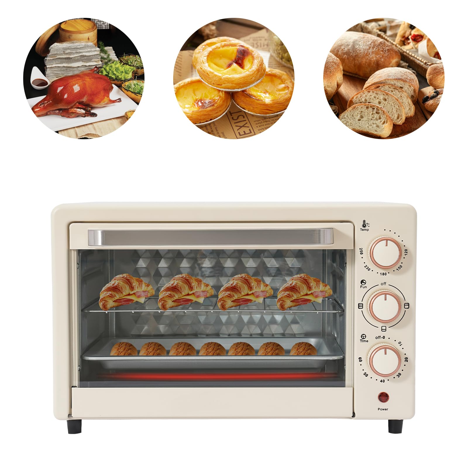 Mini four 22 litres | Four | Minuteur 60 min | 1000 W | Températures de 120 °C à 250 °C pour poulet rôti, pizza, saucisses, gâteaux aux œufs