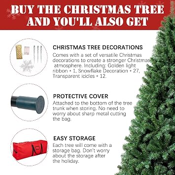 6FT Premium Christmas Tree, Large Spruce Artificial Holiday Xmas Tree with 1,000 PVC Branch Tips for Home, Office, Party Decoration, Metal Hinges & Foldable Base, Easy Assembly,Green