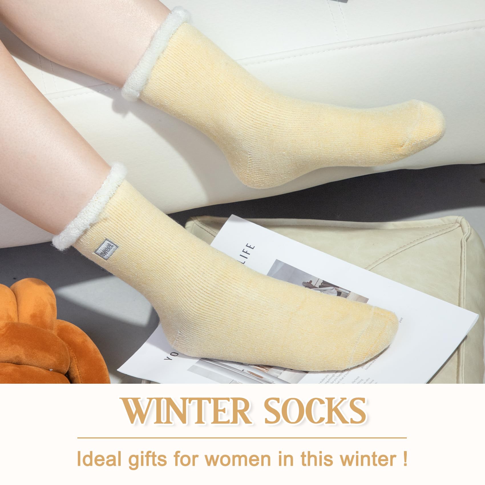 iCamter 4 pares de calcetines de lana para mujer, suaves, gruesos, cálidos, térmicos, para botas de invierno para regalos