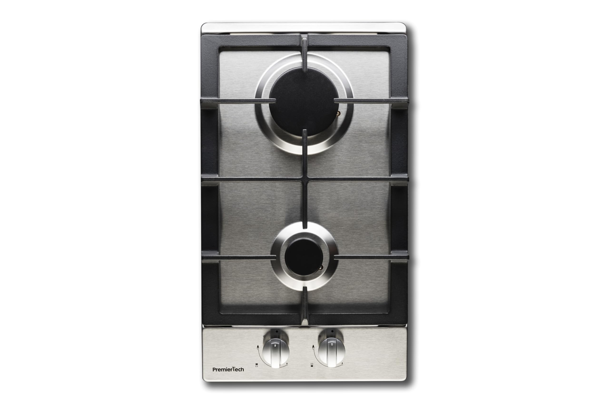 PremierTech Piano Cottura a Gas, 2 Fuochi, 30cm, Domino, Acciaio Inox, Supporto in Ghisa Professionale, predisposto Metano e kit ugelli GPL inclusi, da Incasso, PC2G30