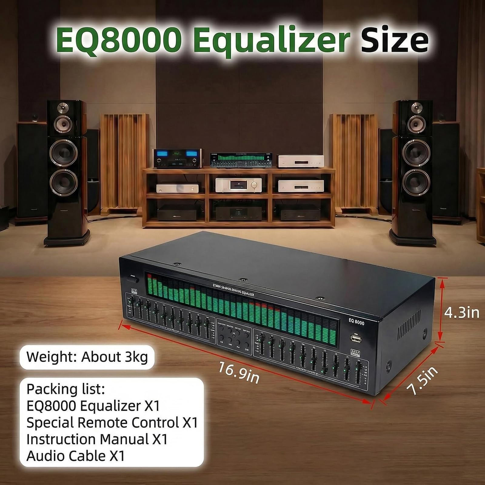 31-pasmowy ekwalizer cyfrowy, stereofoniczny graficzny EQ, analizator spektrum muzyki, dekodowanie cyfrowego audio Bluetooth 5.4 optycznego koaksjalnego, redukcja szumów, do studia nagraniowego