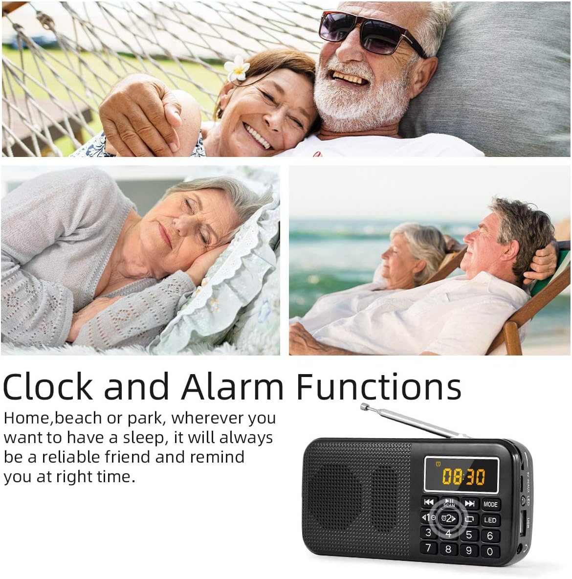 Best Cyber Monday 🔥 PRUNUS 3000mA J-725C Portable Mini FM Radio,Small Radio Speaker Music Player USB Drive TF Card with LED Display, Alarm Clock, 3000mA Rechargeable Battery, NO AM(Red)