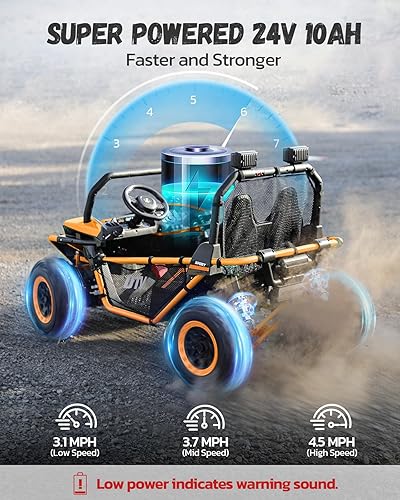 Miniatura 5 de ELEMARA Auto de paseo XL de 24 V y 2 plazas para niños con control remoto, UTV eléctrico todoterreno alimentado de 10 AH, 4WD 4.5 mph de juguete