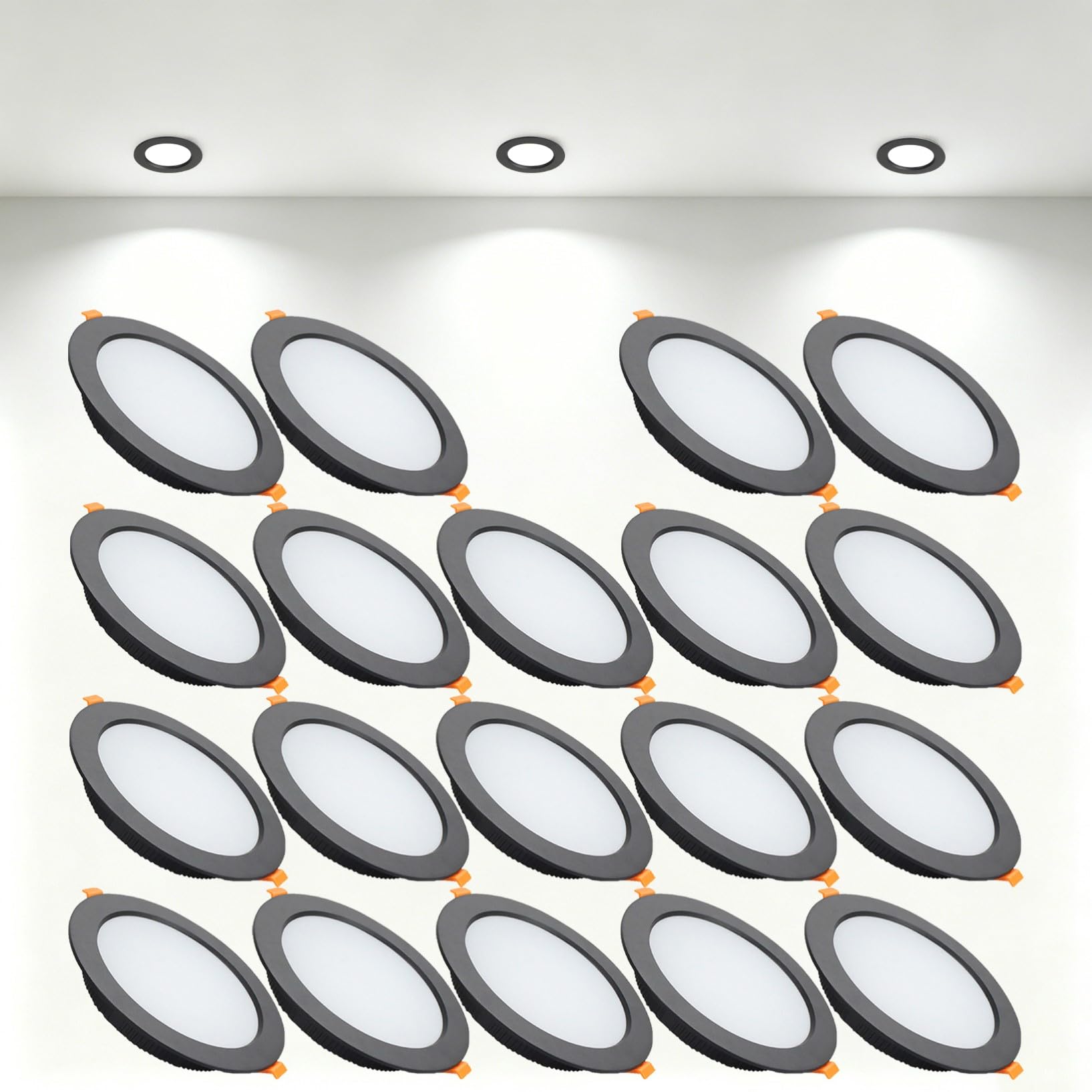 VOGHMOLD 18W Ultra Slim LED Downlight Recessed Ceiling Light 5 inch, 6000K Spot Lights Black Aluminum Trim, Cut Φ150-160mm, AC110-240V Panel Lighting for Office Hallway Closet, 19 Pack