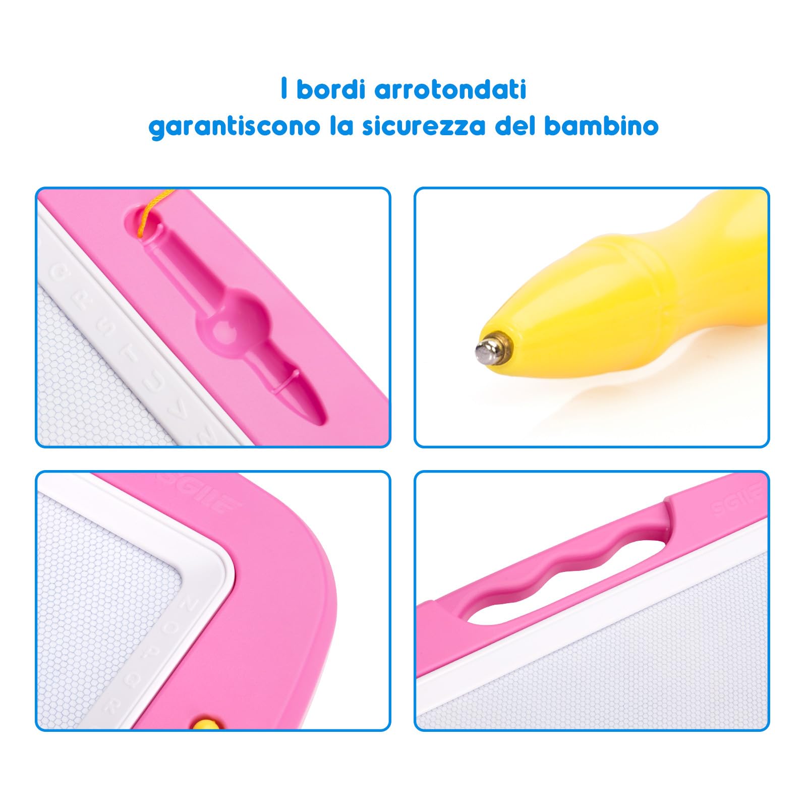 SGILE Grande Lavagna Magnetica per Bambini 2, 3, 4 Anni, Tavola da Disegno Cancellabile Lavagnetta Magica, Giocattoli Educativi, Regalo per Bambini, Portatile, Rosa