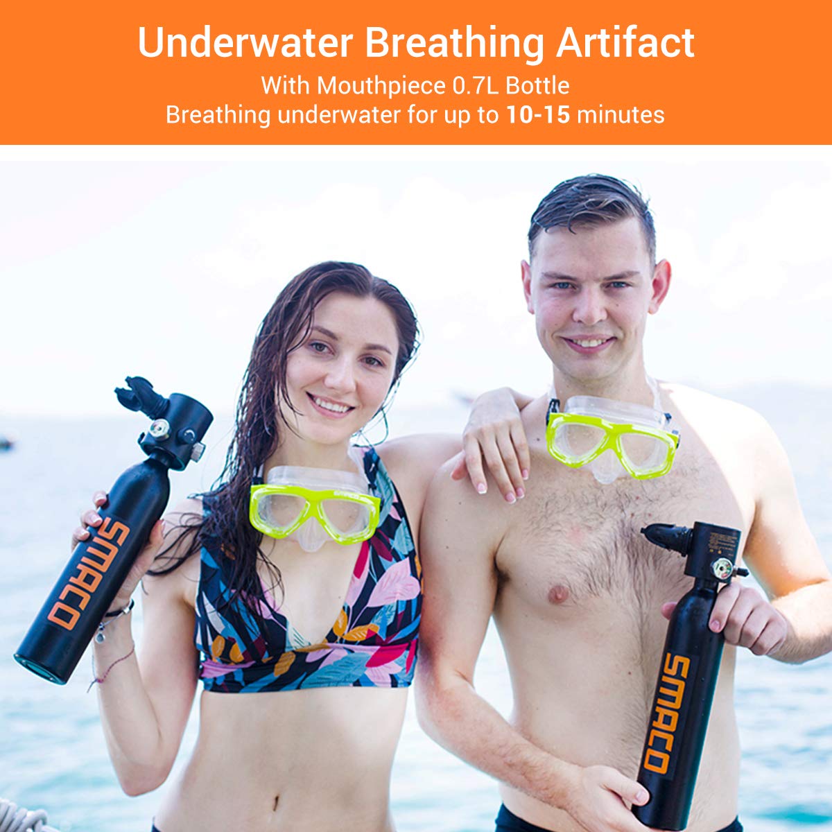 SMACO Mini Scuba Tank, Bombola Subacquea Bombole da Immersione Ossigeno Bombola con 10-15 Minuti Diving Ossigeno Serbatoio Bombola Sub Respiro Sott'Acqua Dispositivo 0.7L S500(Consegna in 10 Giorni)