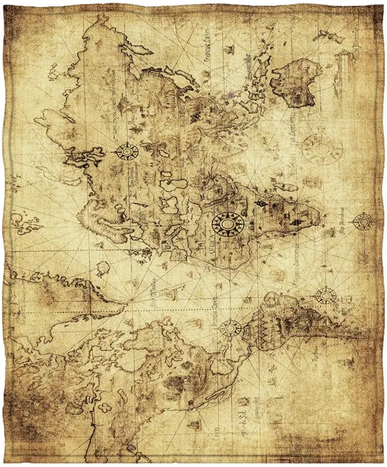 Cobertor de mapa, cobertor de lã vintage do mapa do mundo para sofá-cama viajando, 152 x 127 cm