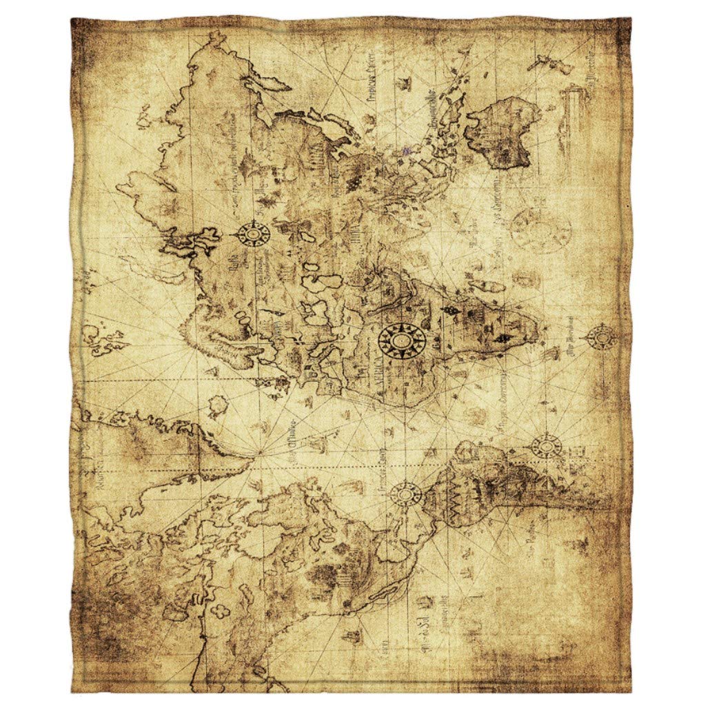goodbathMap Throw Blanket,Vintage World Map Fleece Blanket for Couch Sofa Bed Travelling, 50 x 40 Inch