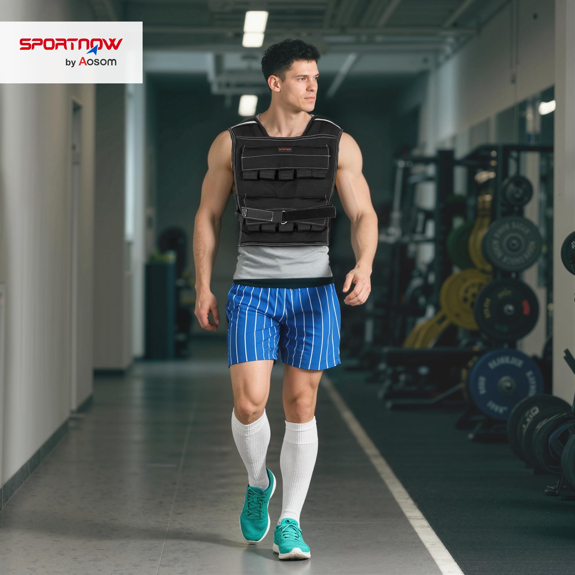 SPORTNOW Gilet Zavorrato Regolabile 20kg con 20 Pesi, Gilet con Strisce Riflettenti, Vestibilità Aderente per Allenamento a Casa, Corsa ed Esercizi Cardio, in Tessuto Oxford, 50x40 cm, Nero