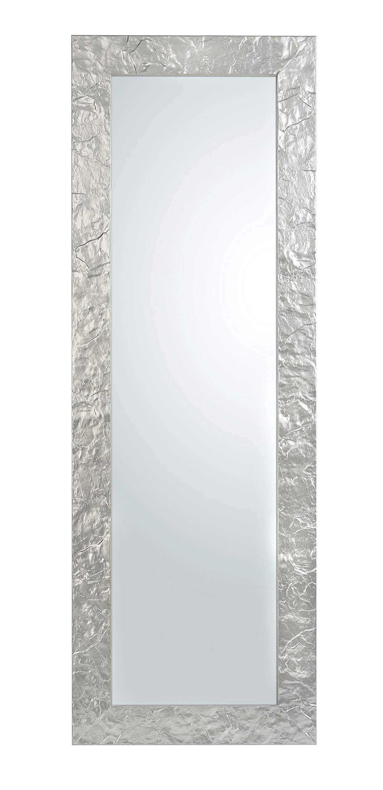 MO.WA Specchio da Parete Argento Cornice Legno Abete cm. 50x145 da Appendere al Muro Verticale Orizzontale o appoggio per Ingresso Camera da Letto Soggiorno - Made in Italy.