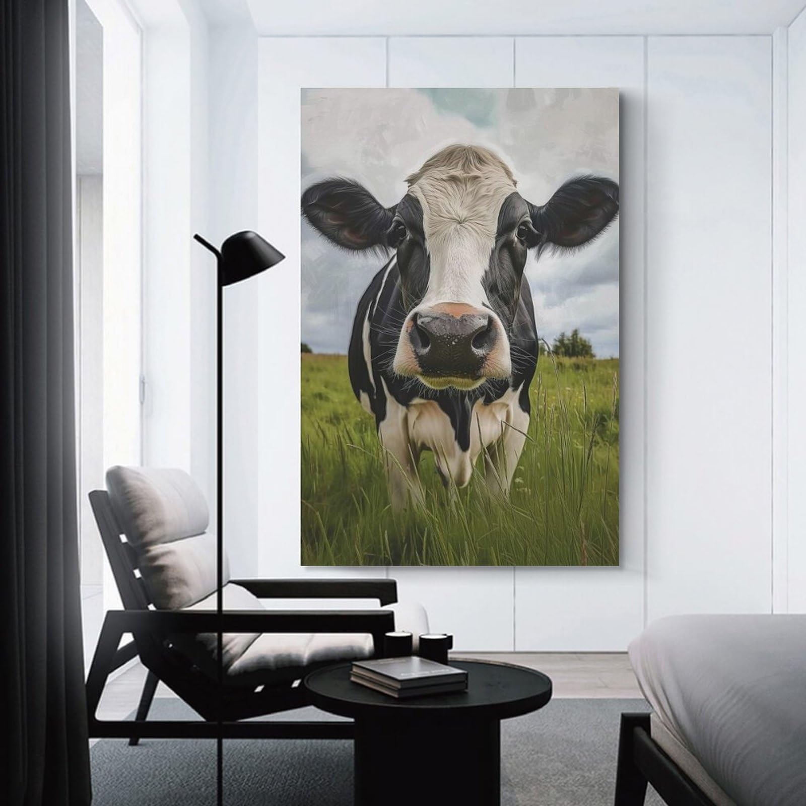 Junmoney Holstein Cow Portrait Wall Picture Print 24x36inch(60x90cm), for Lounge Decor, Offices Or Entryway Styling, A Flexible Wall Accent for Shared Spaces