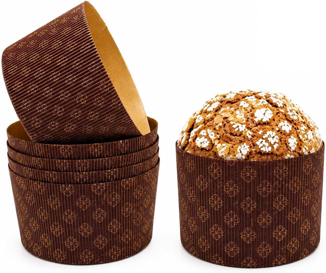 Pastry Chef's Boutique Deluxe Corrugated Panettone Paper Pan Mold - Medium - 750gr - 5.75” x 4-3/16” - Pack of 6