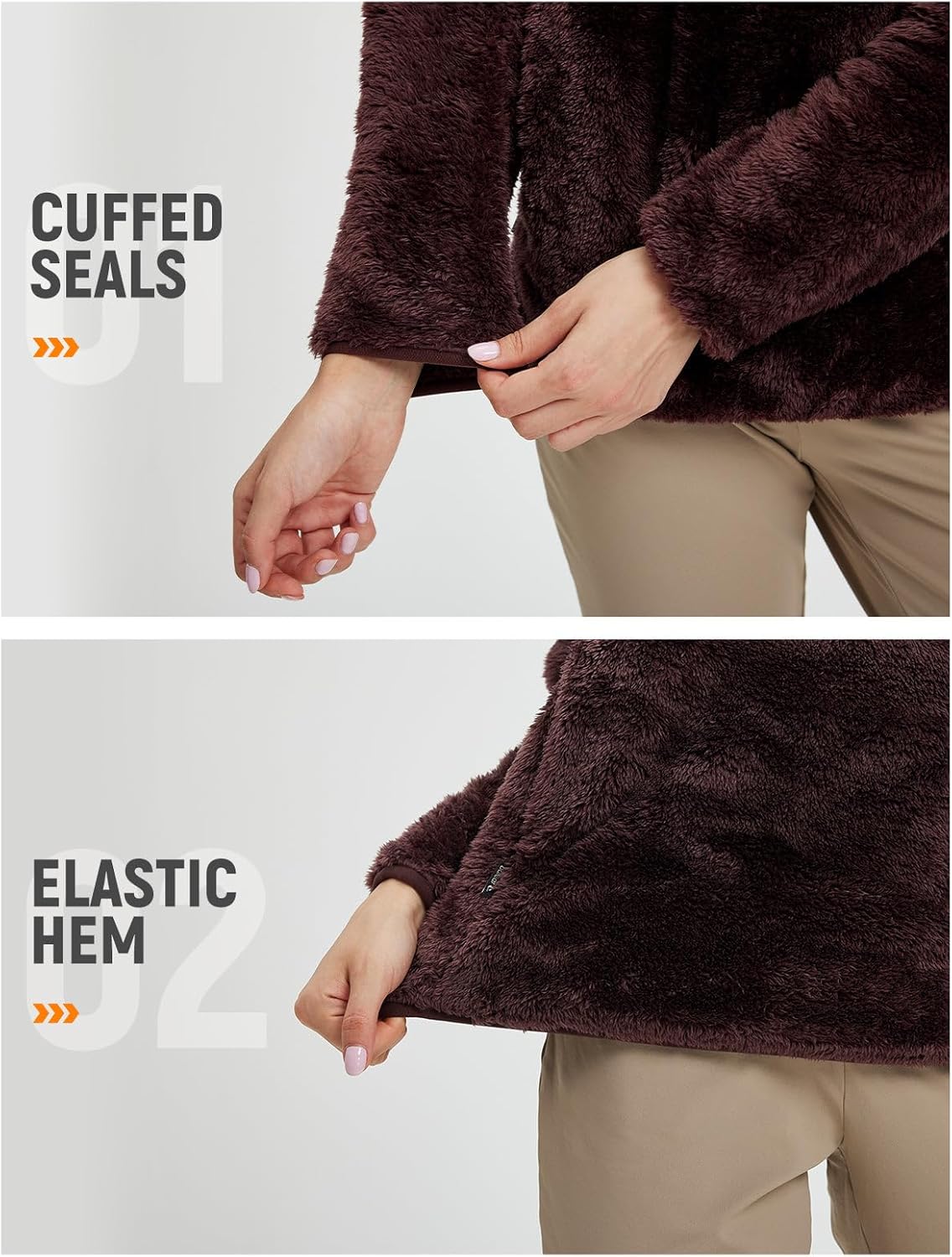 baleaf Women's Quarter Zip Sherpa Fleece Pullover Lightweight Fuzzy Winter Warm Sweatshirt with Zipper Kangaroo Pocket - Image 7