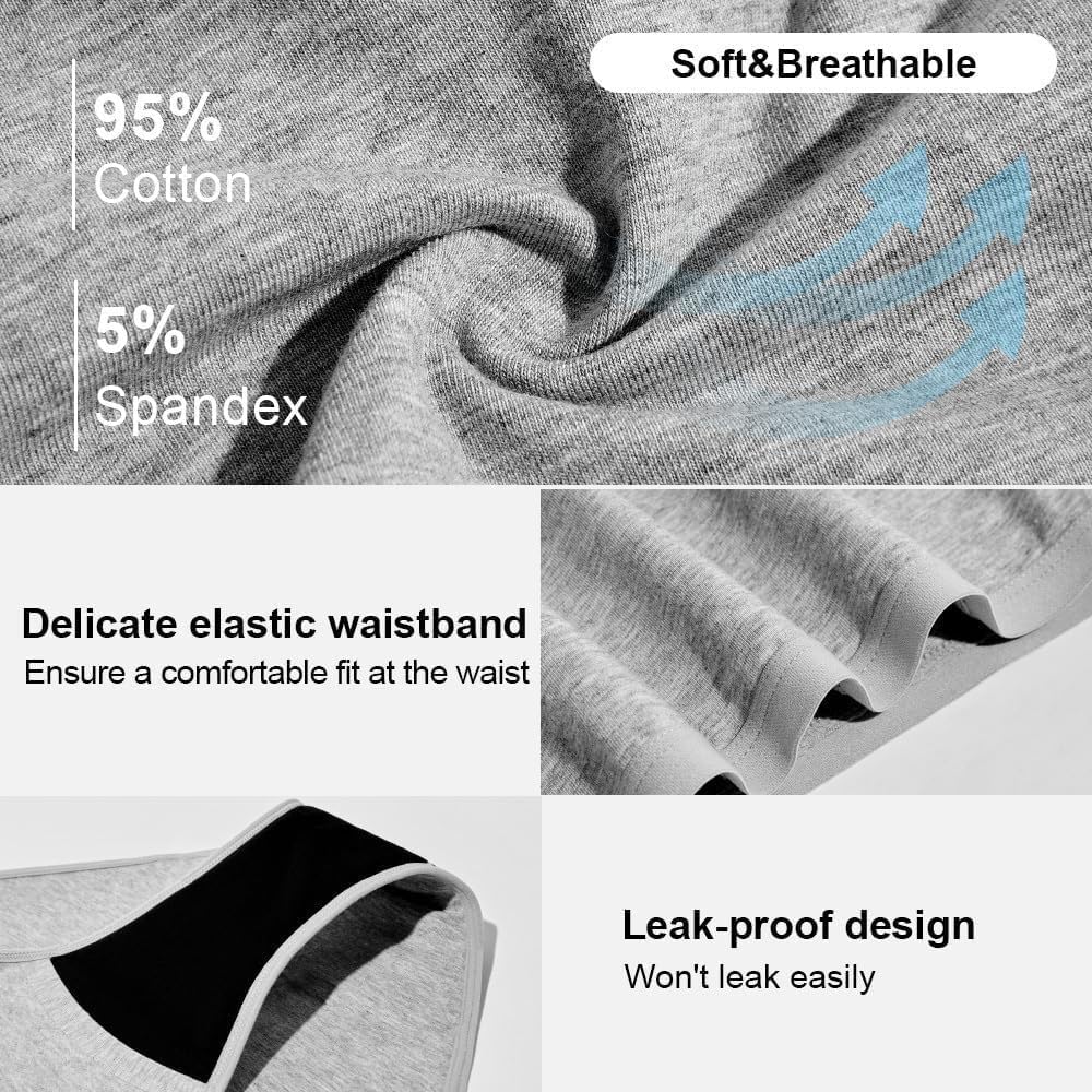 BATTEWA Womens Leak Proof Underwear Light Incontinence Bikini Panties Reusable Odor Control Protective Briefs for Ladies Teens 40ml (Multicolor, L, 5 Pack) - Image 3