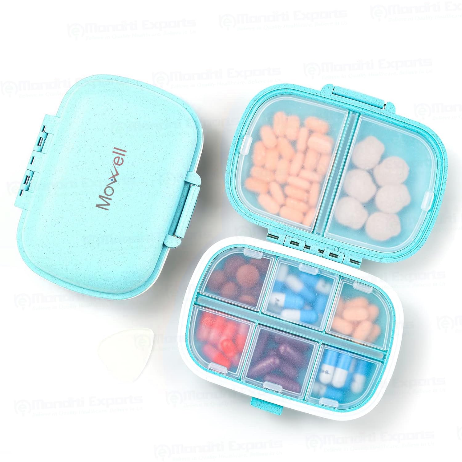 Travel Pill Organizer - 8 Compartment Portable Pill Box | Small Daily Medicine & Vitamin Container | Moisture-Proof, Food-Grade Plastic, Double Lock | Pocket & Purse Friendly (Turkish Blue)-image-6