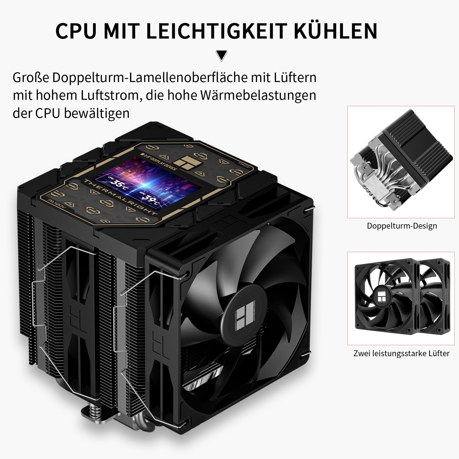 Thermalright Peerless Assassin 120 Vision Black CPU chłodnica powietrza, Dual-Tower 1850 obr./min, ekran IPS o rozdzielczości 320 x 240 i 2,8 cala, chłodzenie komputera do Intel LGA1851/1700/115x i