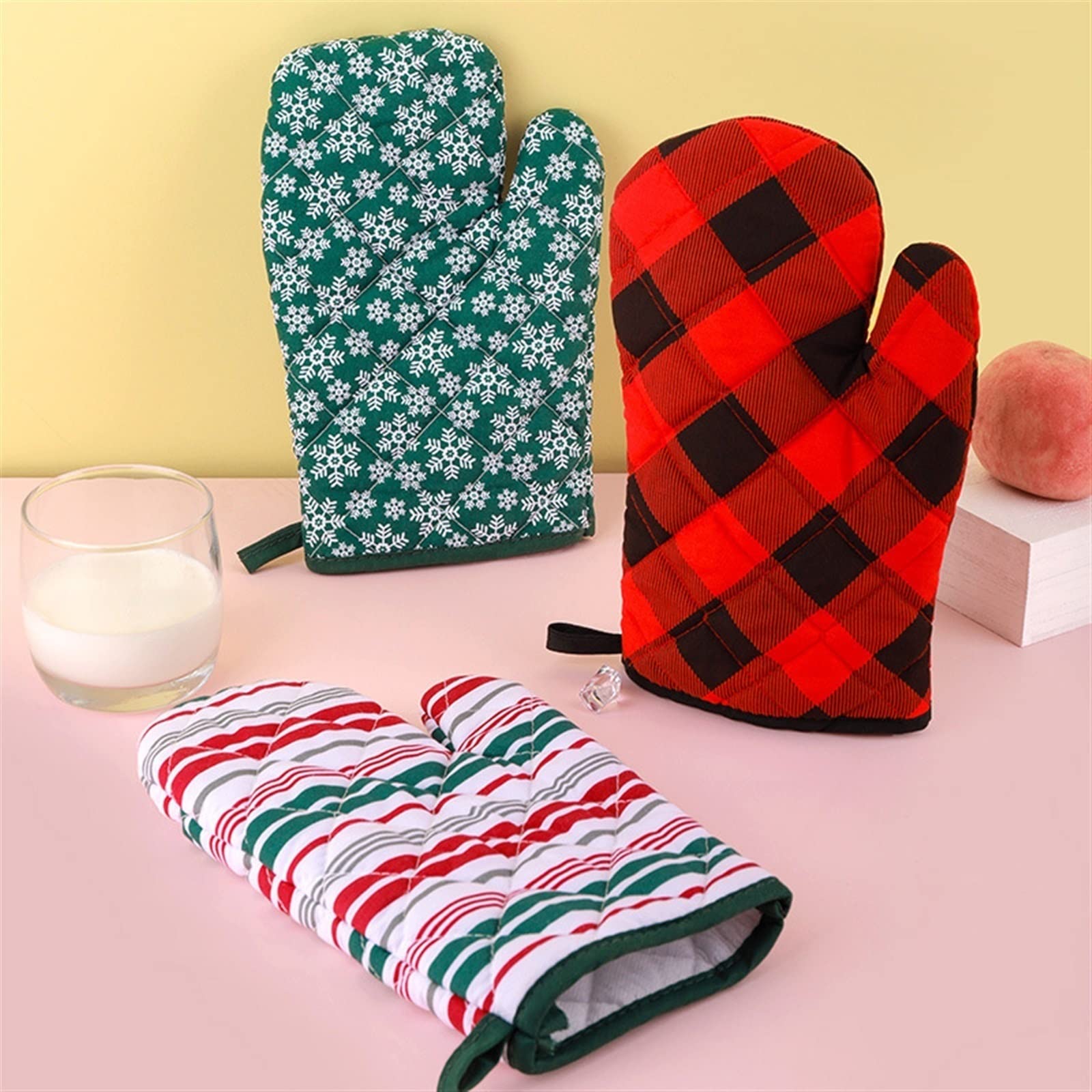 Gants isolants for Four à Micro-Ondes, épais, résistants aux Hautes températures, for la Cuisson, Anti-brûlures(Red)