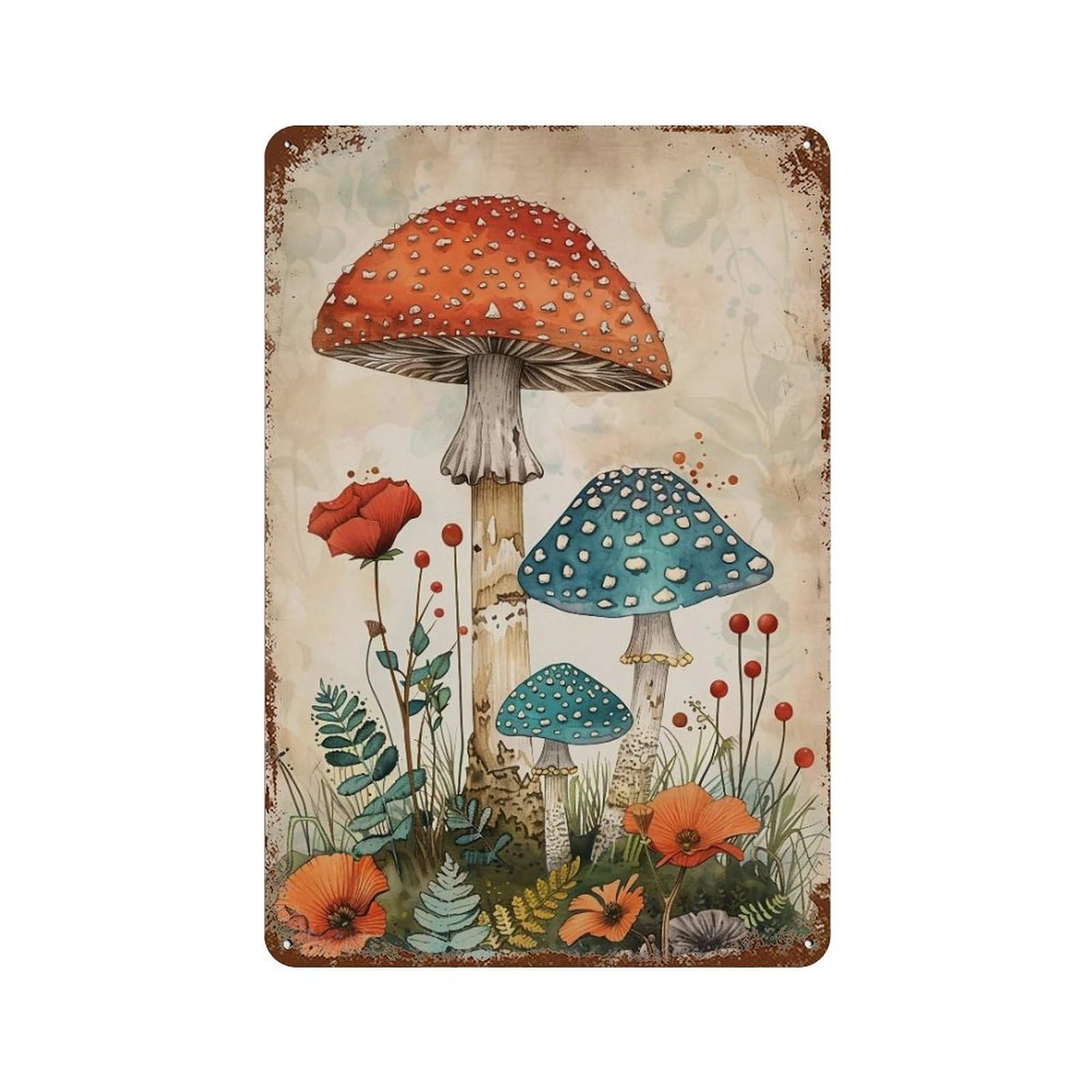 HDURYEYRYY Colorful Fantasy Mushroom Floral 01 Wall Retro Iron Vintage Art Metal Tin Sign Poster Modern Home Cofffee Club Art Bar Shop Decor 30x20cm