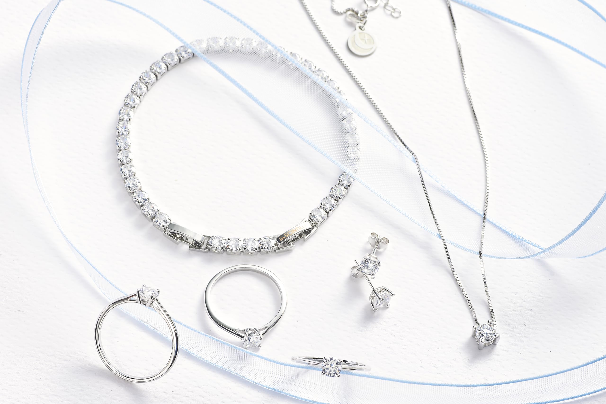 inSCINTILLE Anillo Solitario Mujer Plata 925 Rodinada con Circonita – Anillo de Compromiso con Caja de Regalo