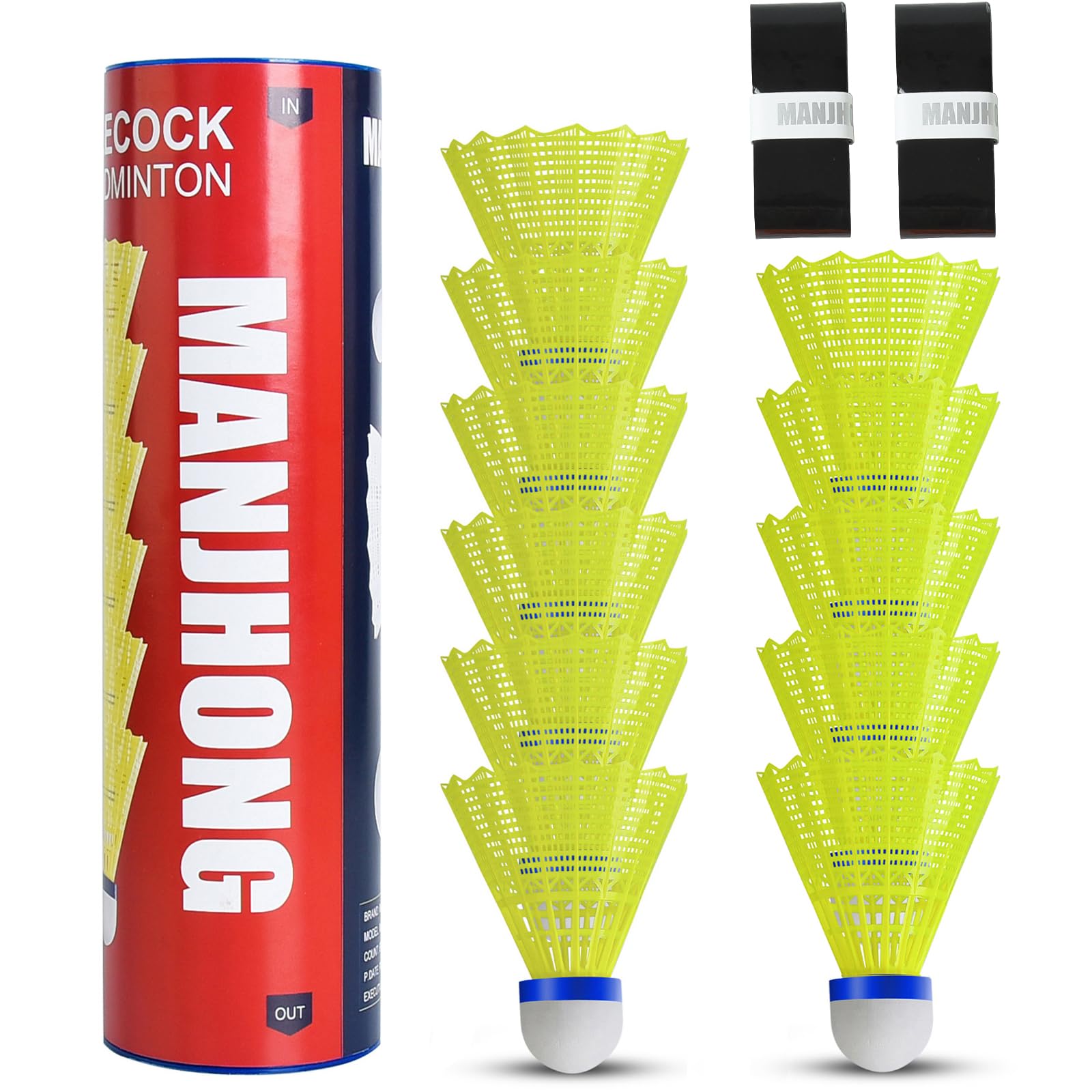 MANJHONG Federbälle Nylon Badminton Bälle für Anfänger, Freizeit, Training, Indoor und Outdoor Spiele, Gelb 11+2