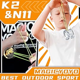 MAGICYOYO Responsive Yoyo Pack of 2 - N11 Black Golden Yoyo and K2 Crystal Fingerspin Yo Yo for Kids Beginners, Dual Purpose Yo Yyos with Unresponsive Bearings Kit, 2 Yo-yo Bags, 12 Yo-yo Strings