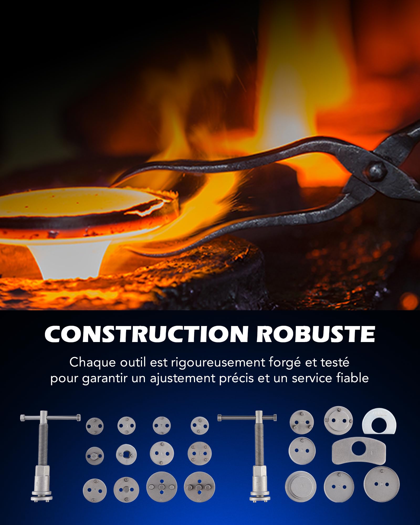 Orion Motor Tech 24Pcs Kit d'Outils de Repousse Piston Étrier de Frein avec Boulons de Poussée Plaques de Retenue Supports d'Étrier 18 Adaptateurs de Disque Outils de Mécanicien avec Mallette, Rouge