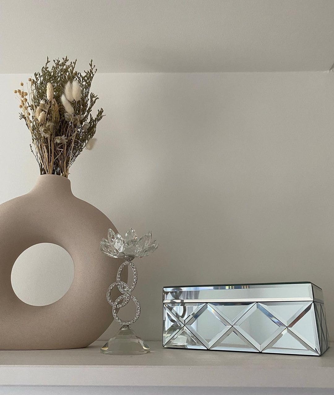 Portagioie In Vetro Con Specchio E Diamanti - Scatola Elegante Per Orecchini E Anelli, Argento - Foto 13