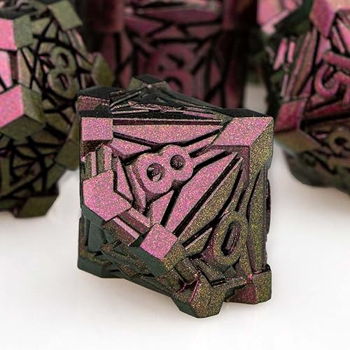 Miniatura 4 de ORIFANTOU Juego de dados de metal DND con caja, dados de mazmorras y dragones con caja, dados de D&D de residuos rojos y morados, dados RPG D y D,
