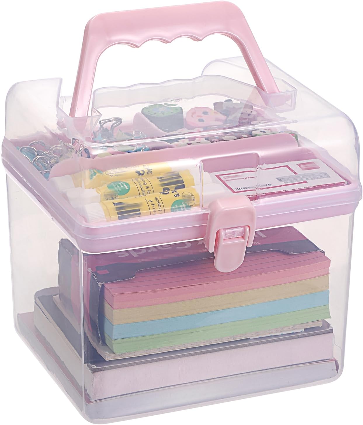 BTSKY Multipurpose Plastic Craft Storage Containers with Removable Tray, Clear