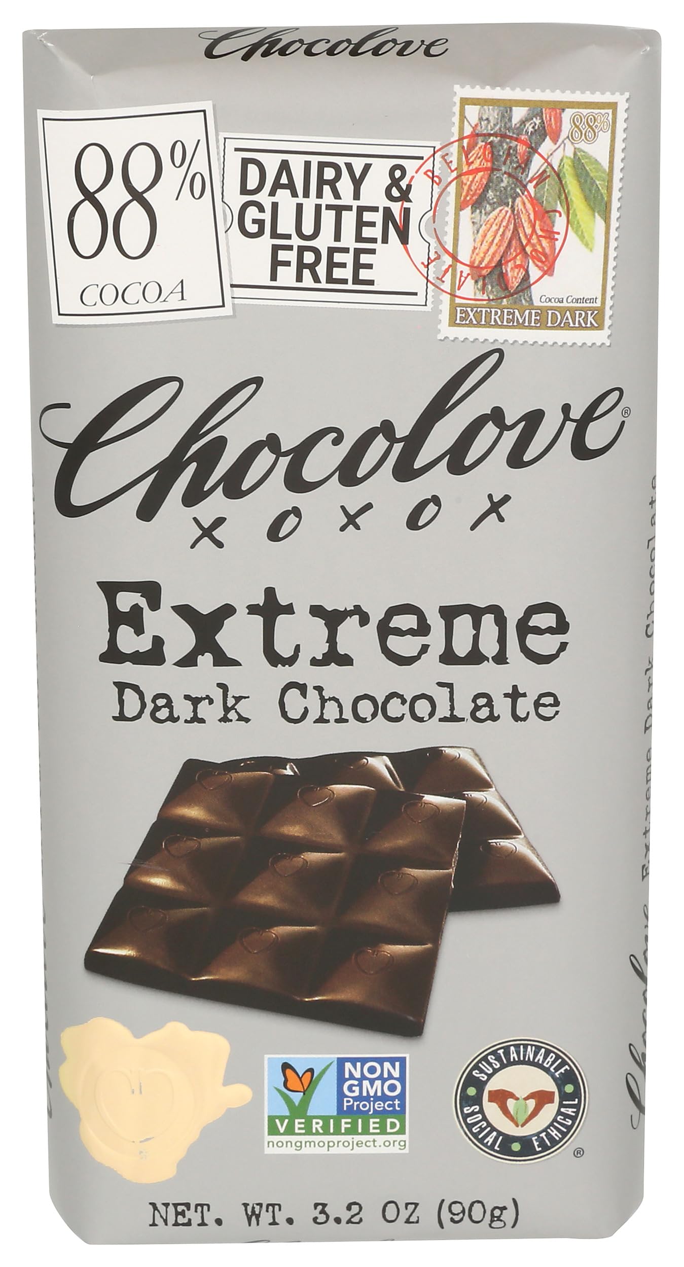 Chocolove, Extreme Dark Chocolate 88%, 3.2 oz