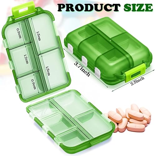 Vista 32 de Meekoo Organizador de pastillas de viaje, 8 unidades, portátil, con bolsillo, contenedor diario, contenedor pequeño, medicina, viajes, con 10