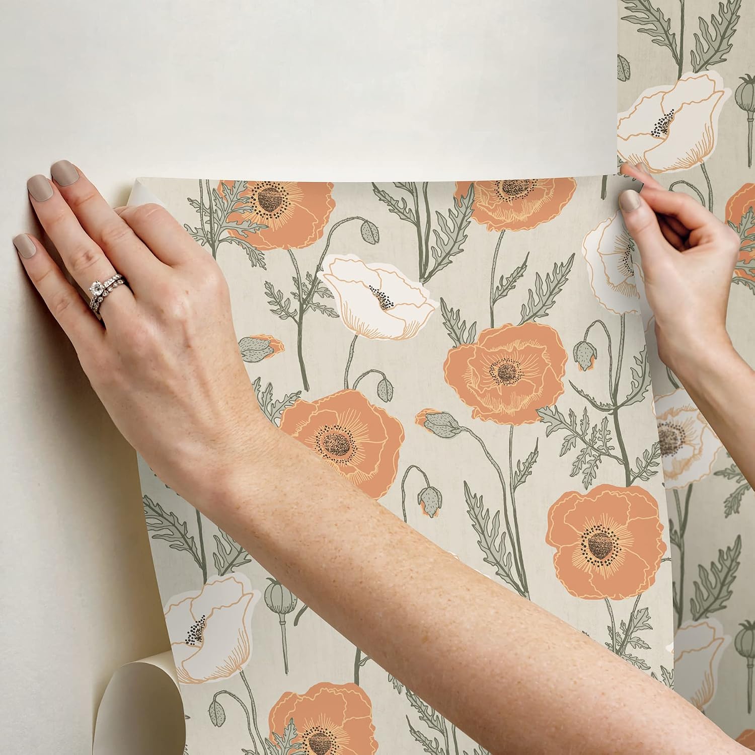 Poppy Field Peel & Stick Wallpaper, Spice