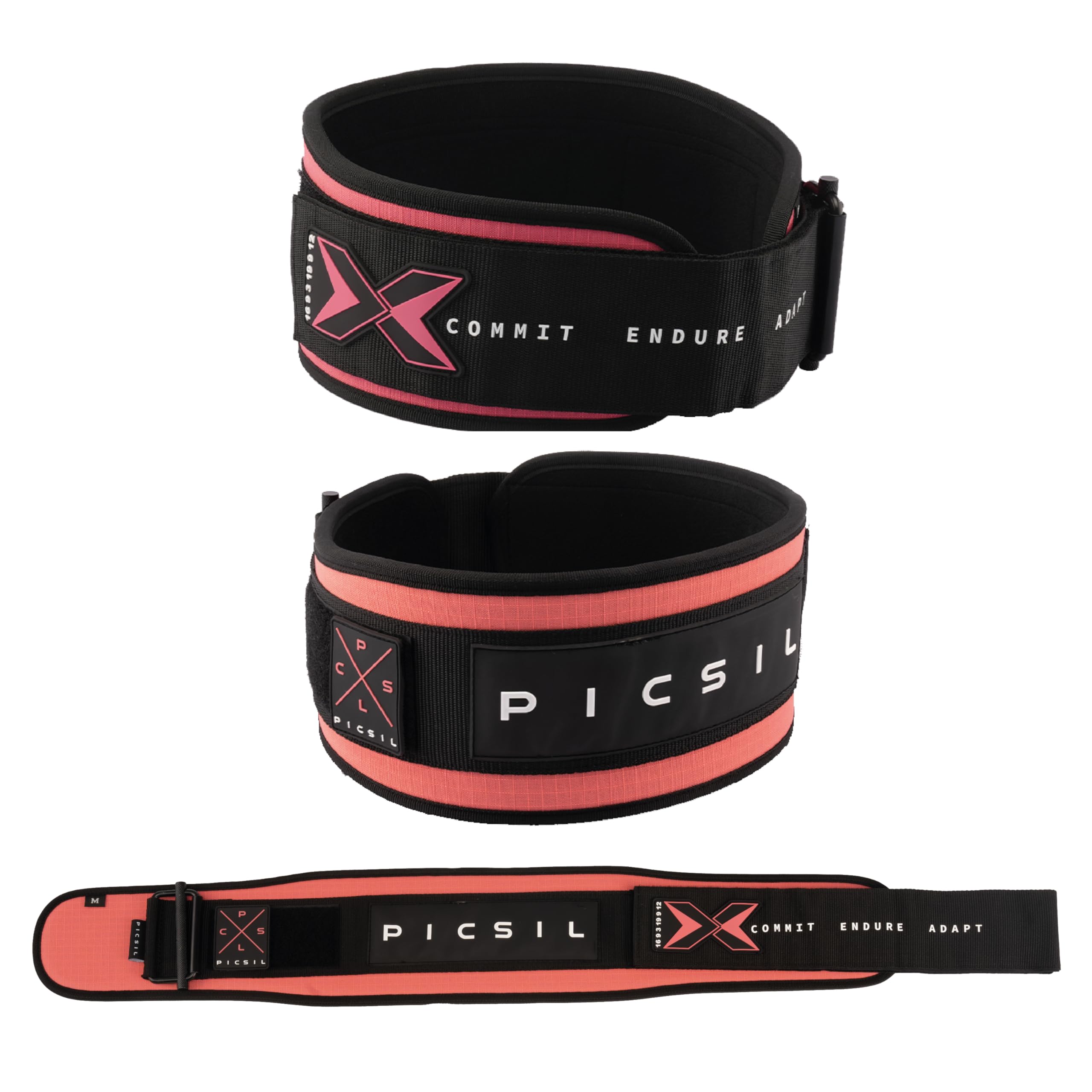 PICSIL - Cinturón Lumbar para Levantamiento Pesas | Personalizable con Parches | Soporte para Cross Training y Gimnasio | Faja de Fuerza para Hombre y Mujer | Color Coral Talla XL