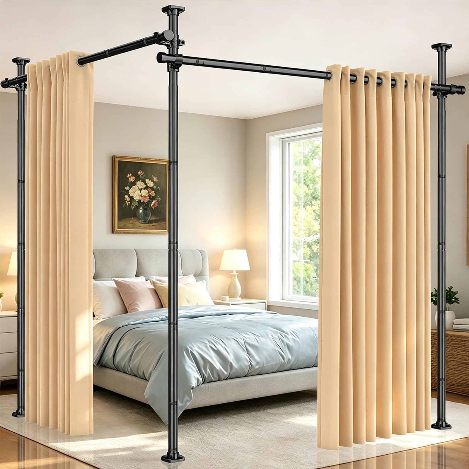 Photo 1 of SUNALLY Room Divider Tension Curtain Rod - Black