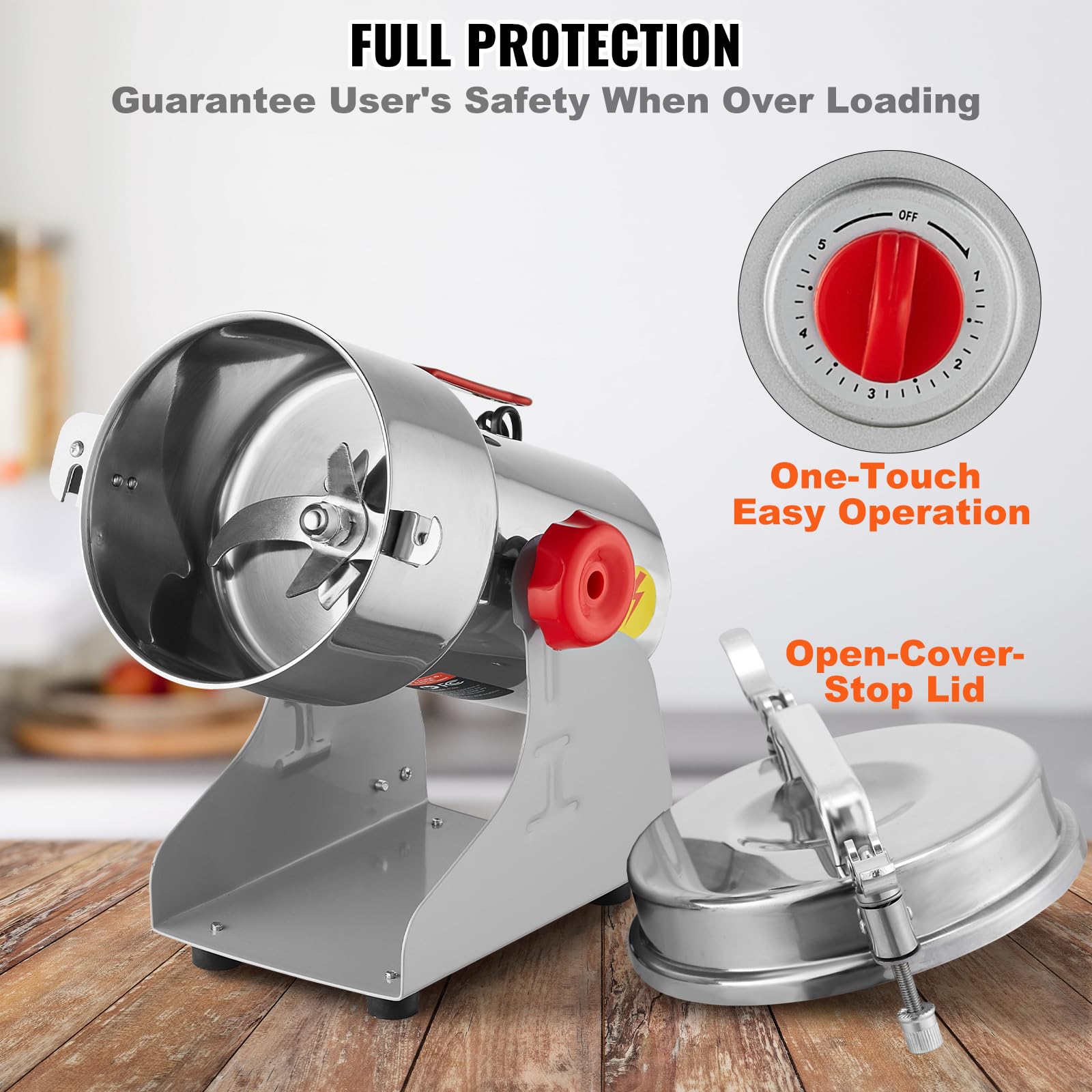 VEVOR 750g Mulino Elettrico per Cereali, Macina Spezie Commerciale Alta Velocità 2000 W, Macchina Polverizzazione in Acciaio Inox, per Cereali Secchi, Spezie, Caffè, Mais, Pepe, Tipo Oscillante