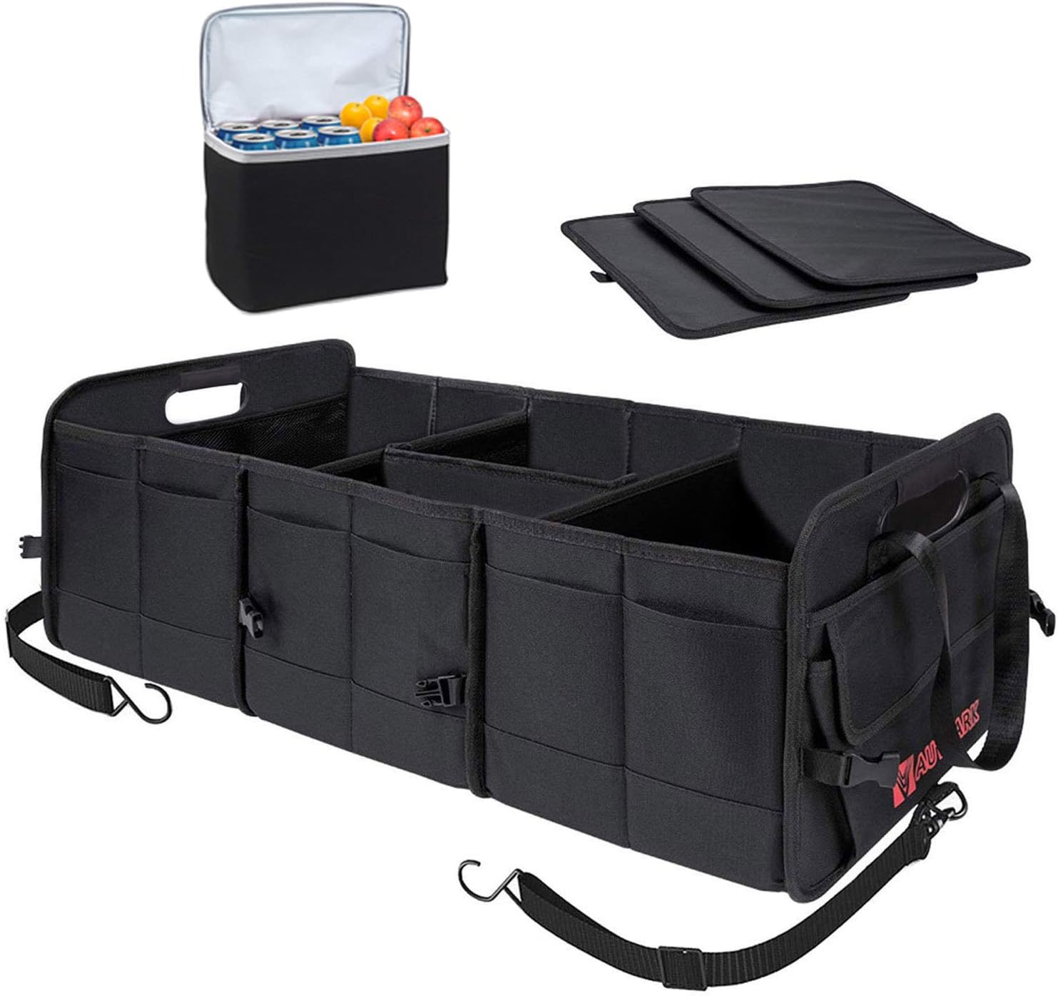 Multipurpose Car SUV Trunk Organizer with Removable Insulation Leakproof Cooler Bag,Durable Collapsible Adjustable Compartments Cargo Storage,AK-100